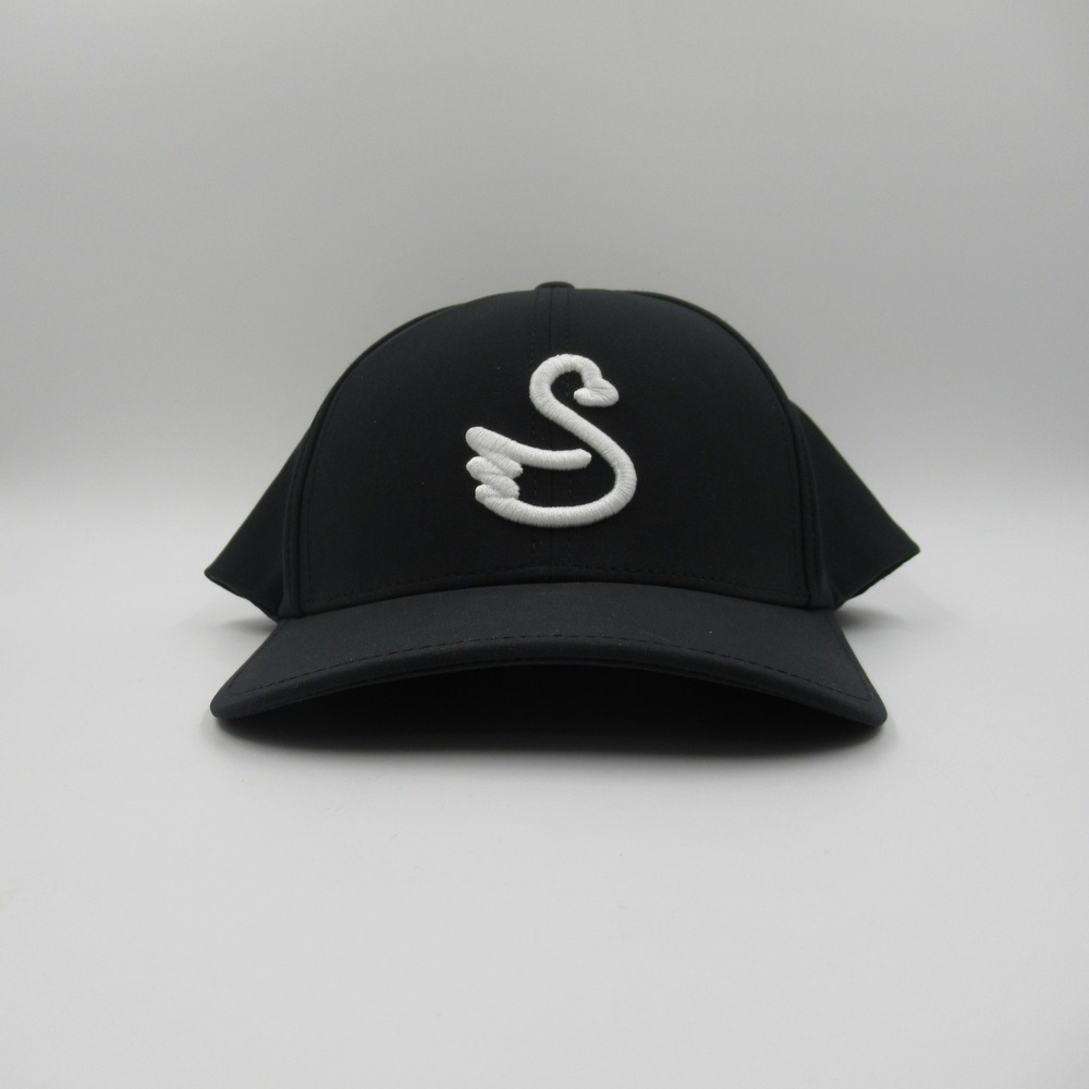 Swannies Golf Hat Mens Black White Swan Logo Performance Baseball Cap Adjustable